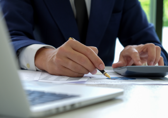 Business professionals discussing restructuring strategy and tax implications during a corporate advisory session.